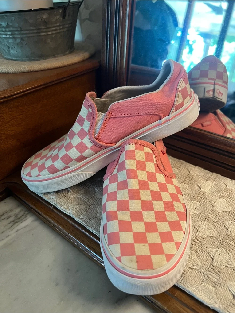 VANS Classic Checkerboard Low Top Canvas Sneakers Pink White Women's Size 6.5